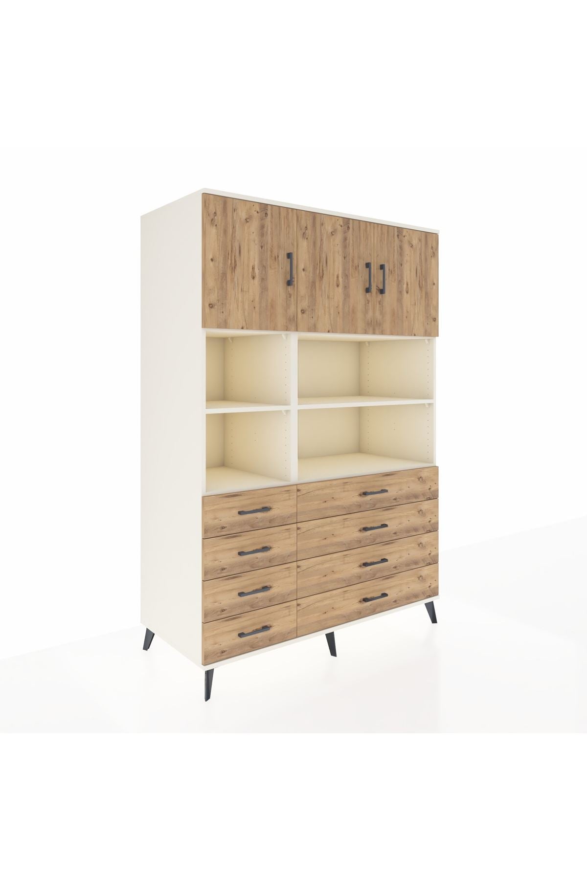 Kronos Dolap 8 Raflı 8 Çekmeceli 3 Kapaklı 132x59x195 Aytaşı-Çam/Çam