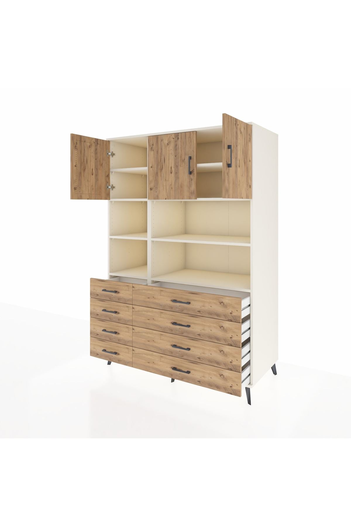 Kronos Dolap 8 Raflı 8 Çekmeceli 3 Kapaklı 132x59x195 Aytaşı-Çam/Çam