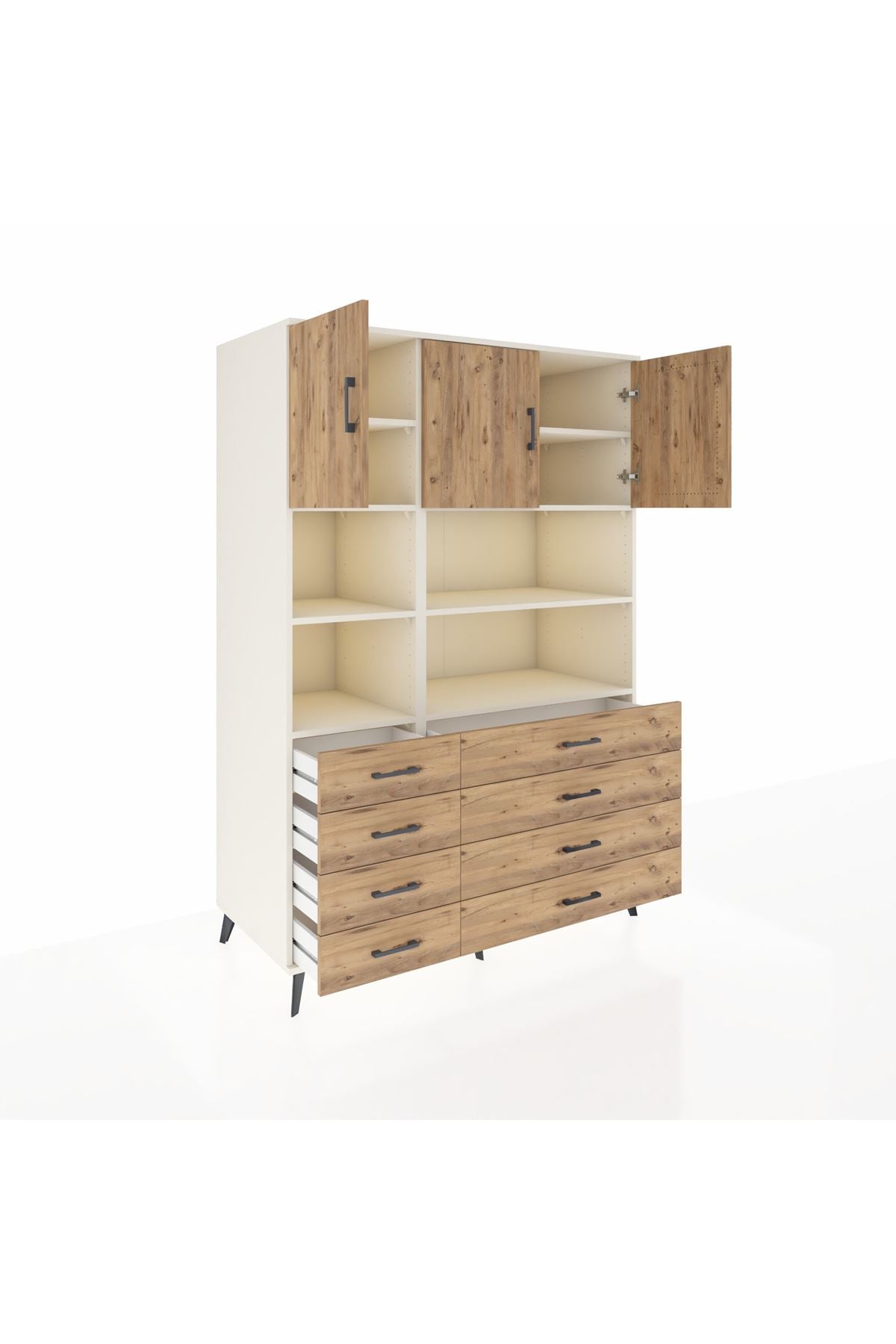 Kronos Dolap 8 Raflı 8 Çekmeceli 3 Kapaklı 132x59x195 Aytaşı-Çam/Çam