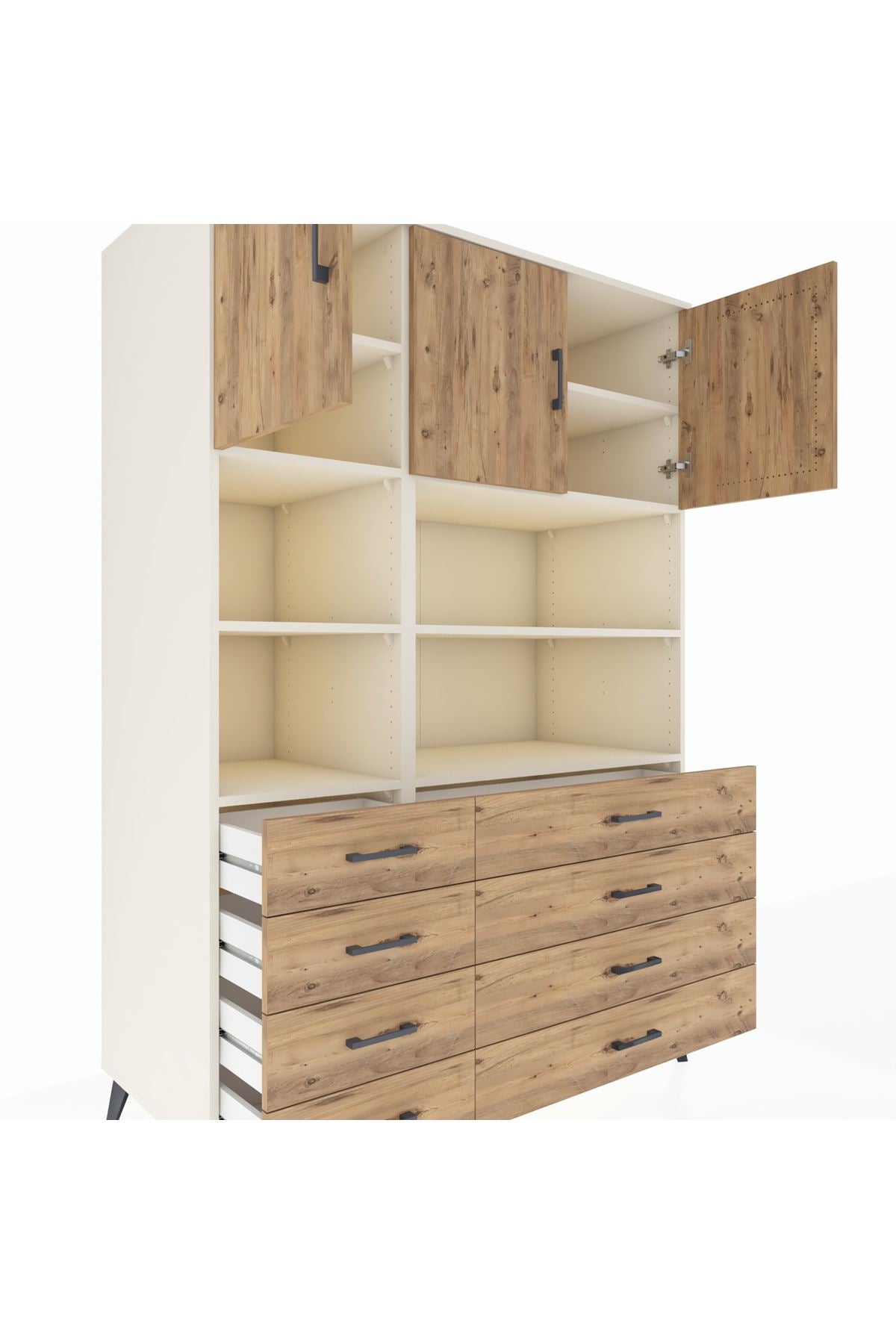 Kronos Dolap 8 Raflı 8 Çekmeceli 3 Kapaklı 132x59x195 Aytaşı-Çam/Çam