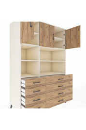 Kronos Dolap 8 Raflı 8 Çekmeceli 3 Kapaklı 132x59x195 Aytaşı-Çam/Çam