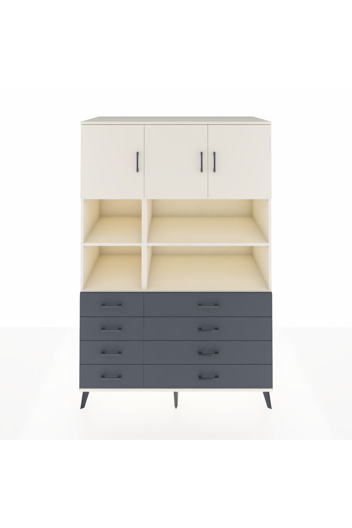 Kronos Dolap 8 Raflı 8 Çekmeceli 3 Kapaklı 132x59x195 Aytaşı-Aytaşı/Antrasit