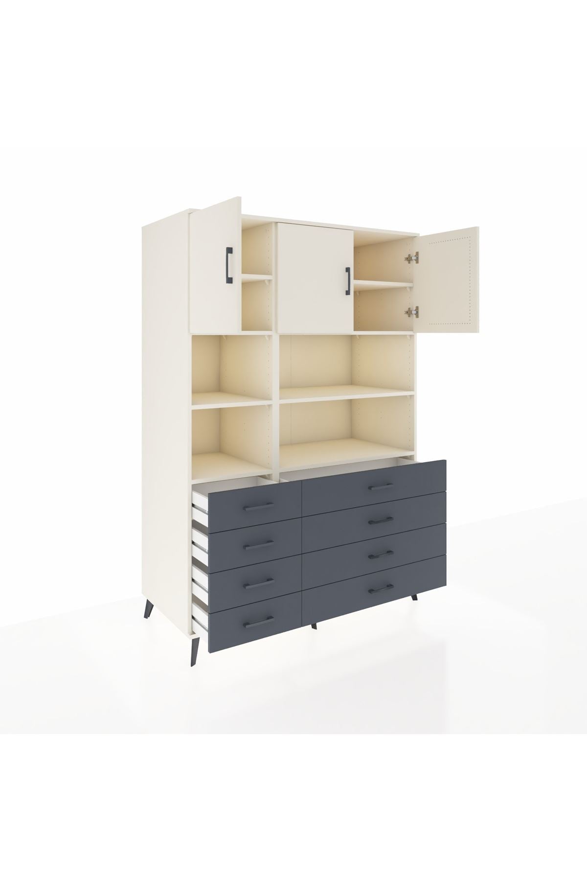 Kronos Dolap 8 Raflı 8 Çekmeceli 3 Kapaklı 132x59x195 Aytaşı-Aytaşı/Antrasit