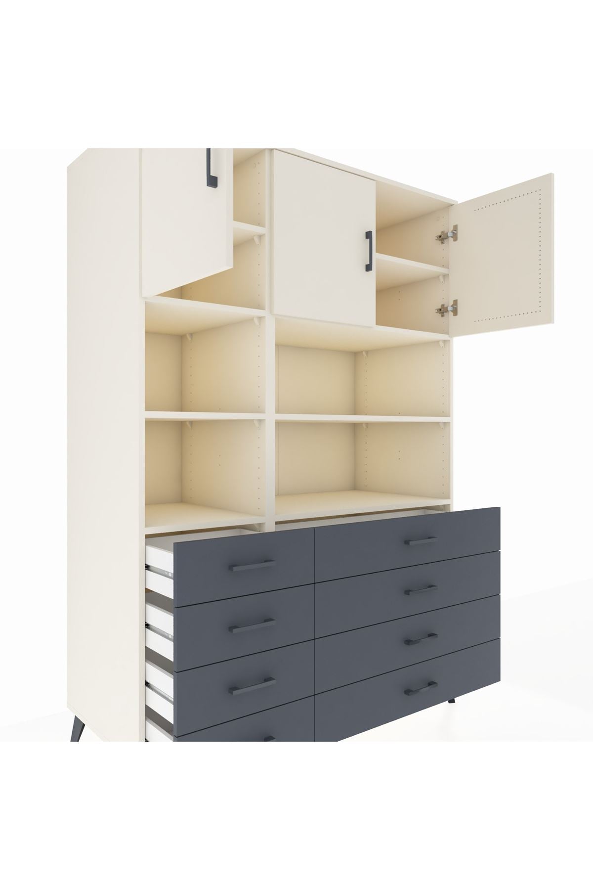 Kronos Dolap 8 Raflı 8 Çekmeceli 3 Kapaklı 132x59x195 Aytaşı-Aytaşı/Antrasit