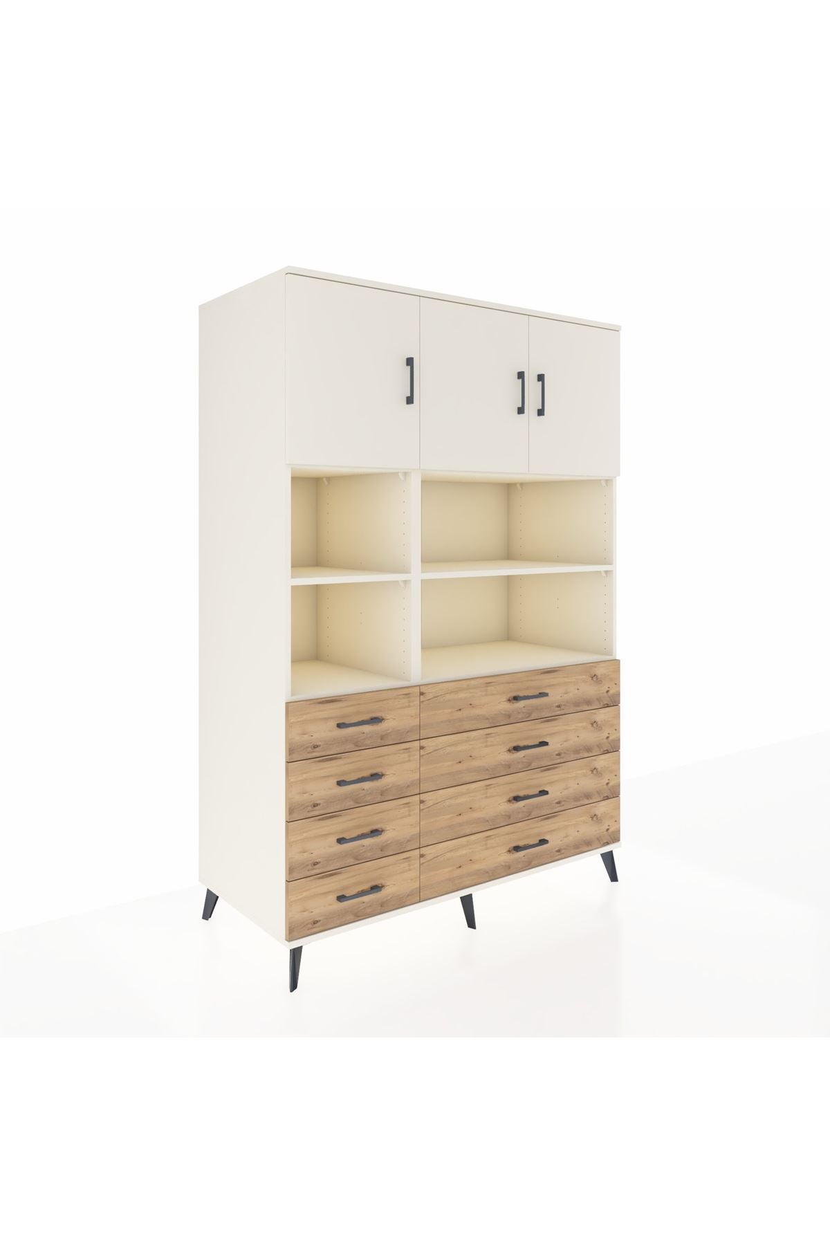 Kronos Dolap 8 Raflı 8 Çekmeceli 3 Kapaklı 132x59x195 Aytaşı-Aytaşı/Çam
