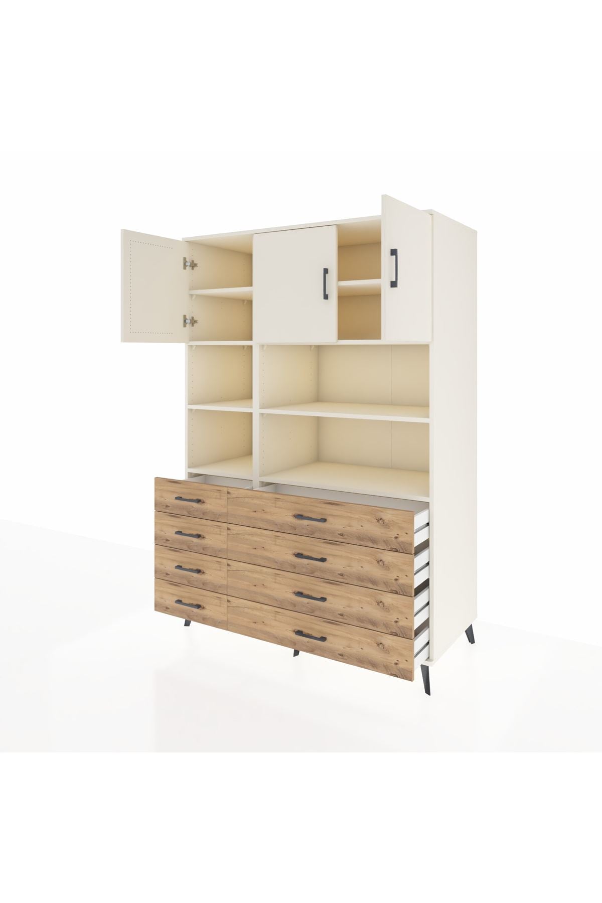 Kronos Dolap 8 Raflı 8 Çekmeceli 3 Kapaklı 132x59x195 Aytaşı-Aytaşı/Çam