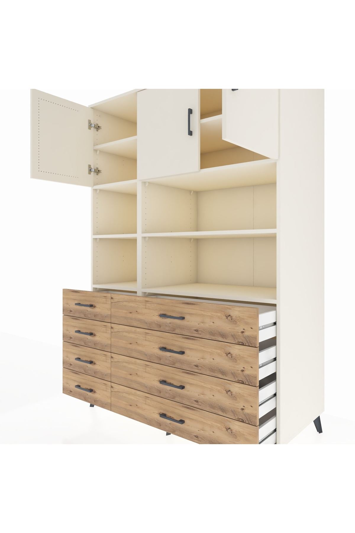 Kronos Dolap 8 Raflı 8 Çekmeceli 3 Kapaklı 132x59x195 Aytaşı-Aytaşı/Çam