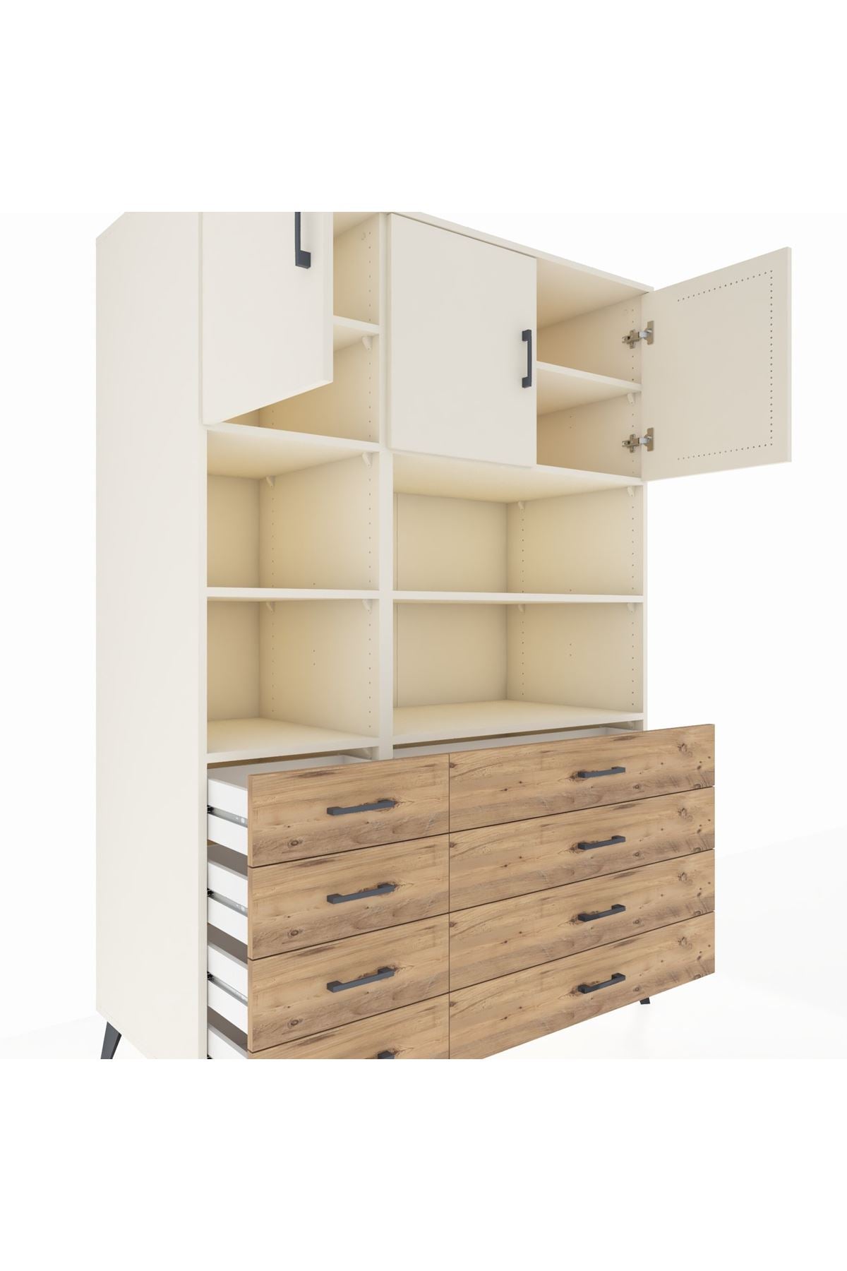 Kronos Dolap 8 Raflı 8 Çekmeceli 3 Kapaklı 132x59x195 Aytaşı-Aytaşı/Çam