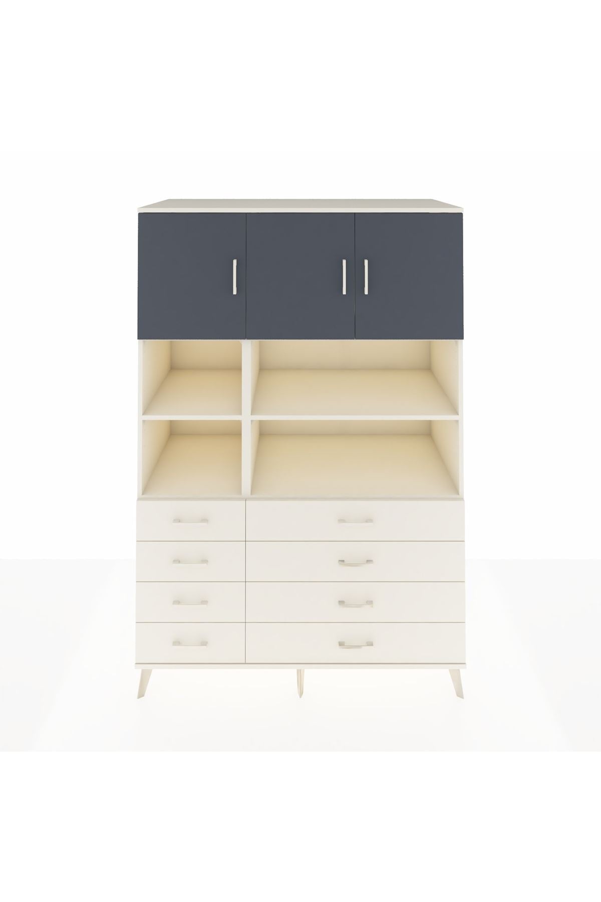 Kronos Dolap 8 Raflı 8 Çekmeceli 3 Kapaklı 132x59x195 Aytaşı-Antrasit/Aytaşı