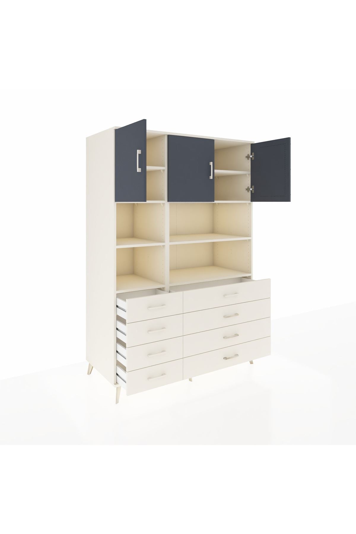 Kronos Dolap 8 Raflı 8 Çekmeceli 3 Kapaklı 132x59x195 Aytaşı-Antrasit/Aytaşı