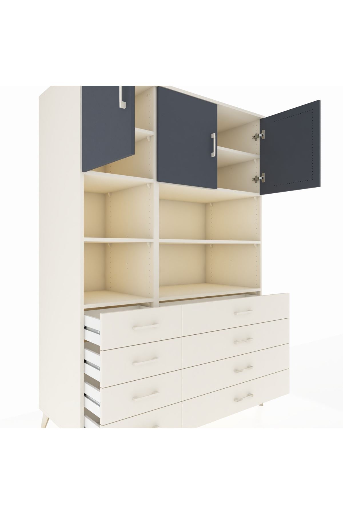 Kronos Dolap 8 Raflı 8 Çekmeceli 3 Kapaklı 132x59x195 Aytaşı-Antrasit/Aytaşı