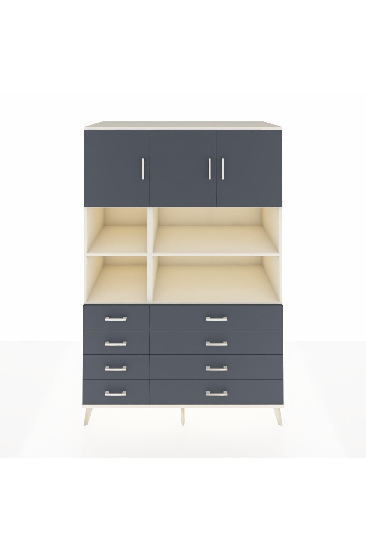 Kronos Dolap 8 Raflı 8 Çekmeceli 3 Kapaklı 132x59x195 Aytaşı-Antrasit/Antrasit