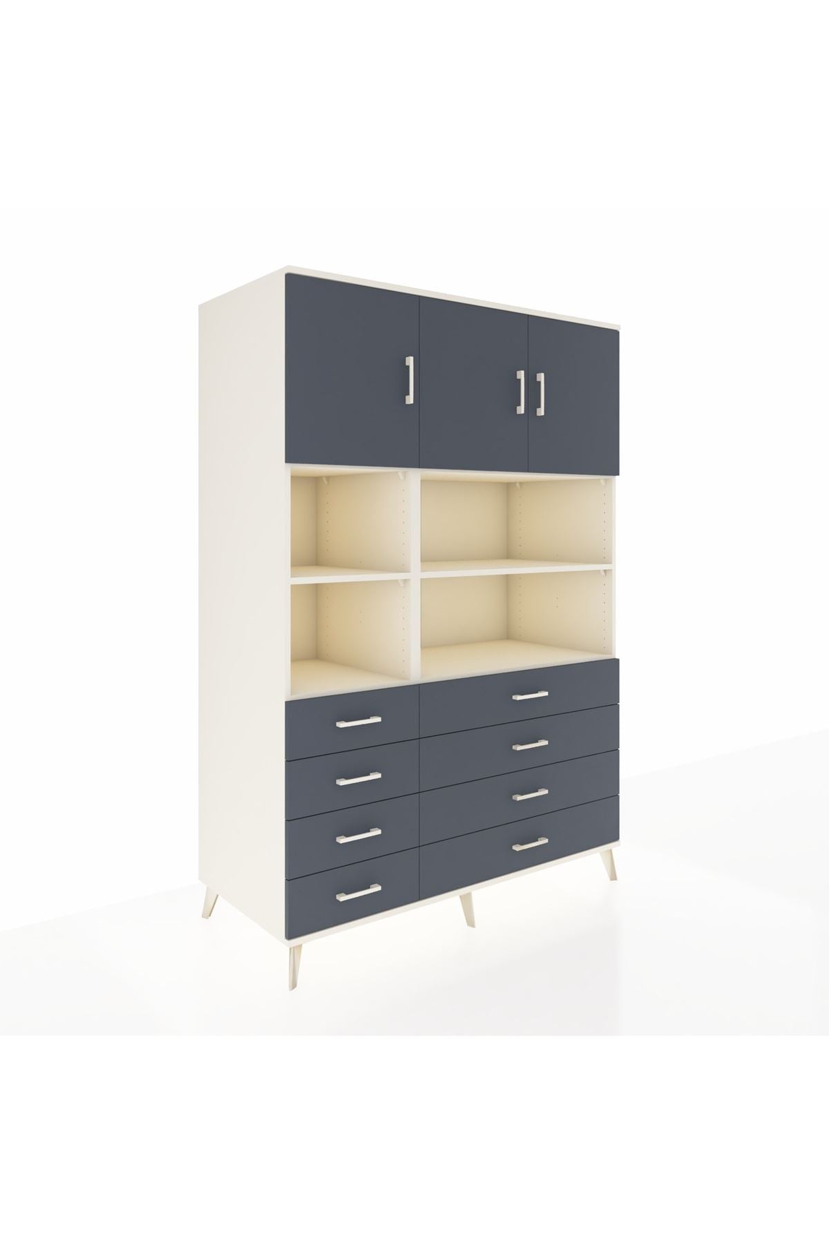 Kronos Dolap 8 Raflı 8 Çekmeceli 3 Kapaklı 132x59x195 Aytaşı-Antrasit/Antrasit