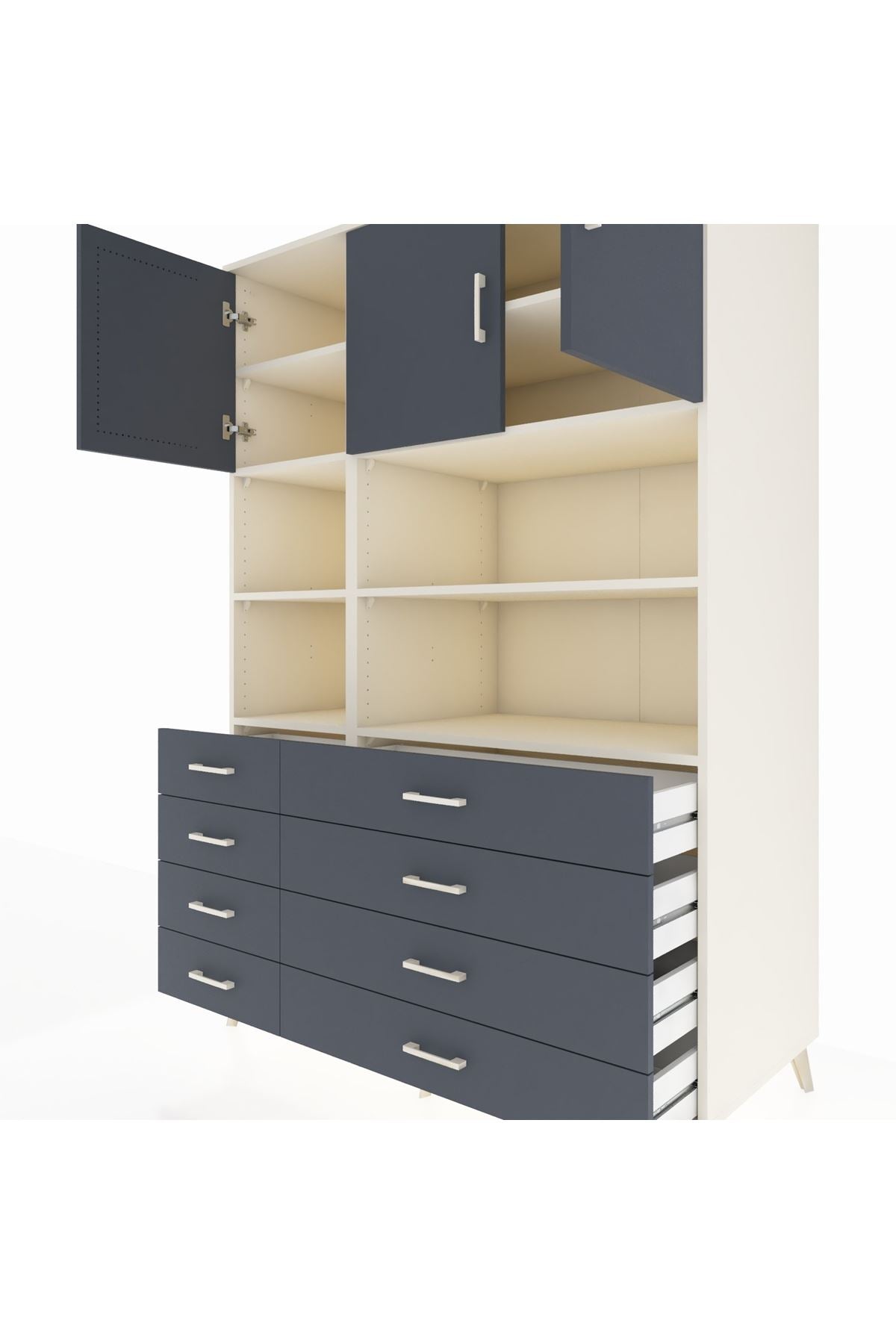 Kronos Dolap 8 Raflı 8 Çekmeceli 3 Kapaklı 132x59x195 Aytaşı-Antrasit/Antrasit