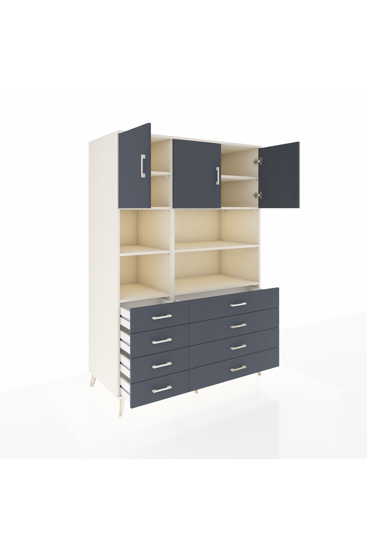 Kronos Dolap 8 Raflı 8 Çekmeceli 3 Kapaklı 132x59x195 Aytaşı-Antrasit/Antrasit