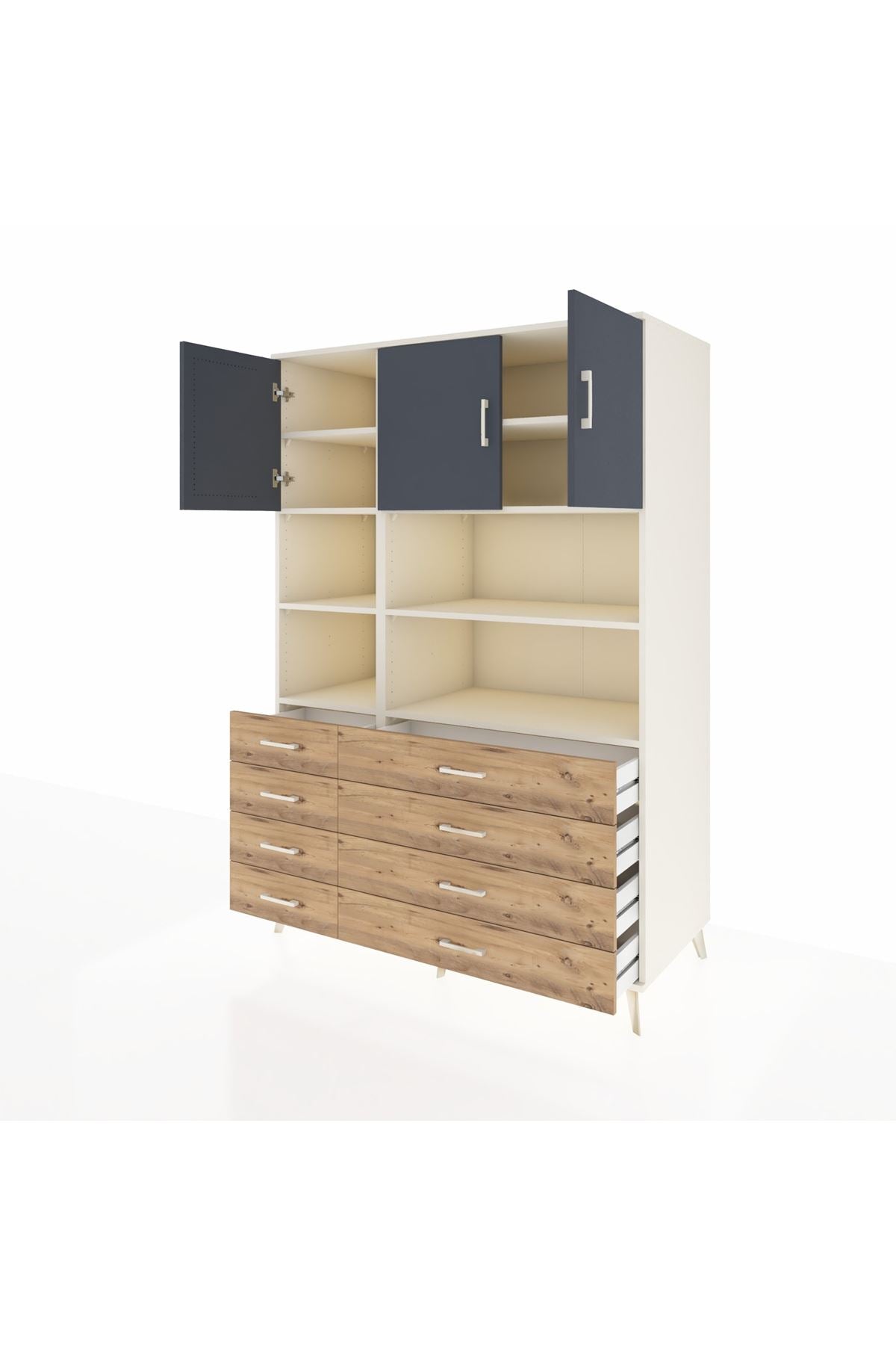 Kronos Dolap 8 Raflı 8 Çekmeceli 3 Kapaklı 132x59x195 Aytaşı-Antrasit/Çam