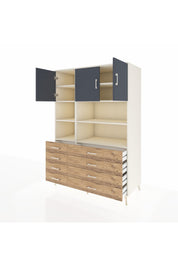 Kronos Dolap 8 Raflı 8 Çekmeceli 3 Kapaklı 132x59x195 Aytaşı-Antrasit/Çam