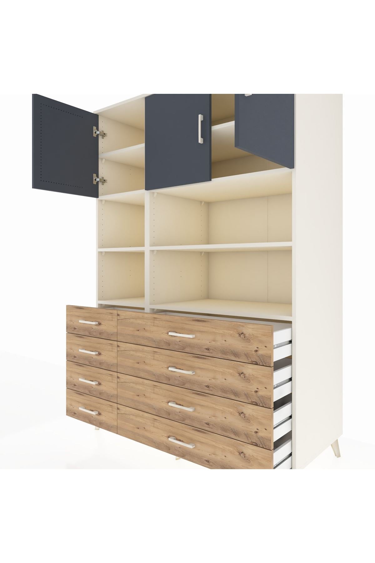 Kronos Dolap 8 Raflı 8 Çekmeceli 3 Kapaklı 132x59x195 Aytaşı-Antrasit/Çam