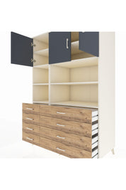 Kronos Dolap 8 Raflı 8 Çekmeceli 3 Kapaklı 132x59x195 Aytaşı-Antrasit/Çam