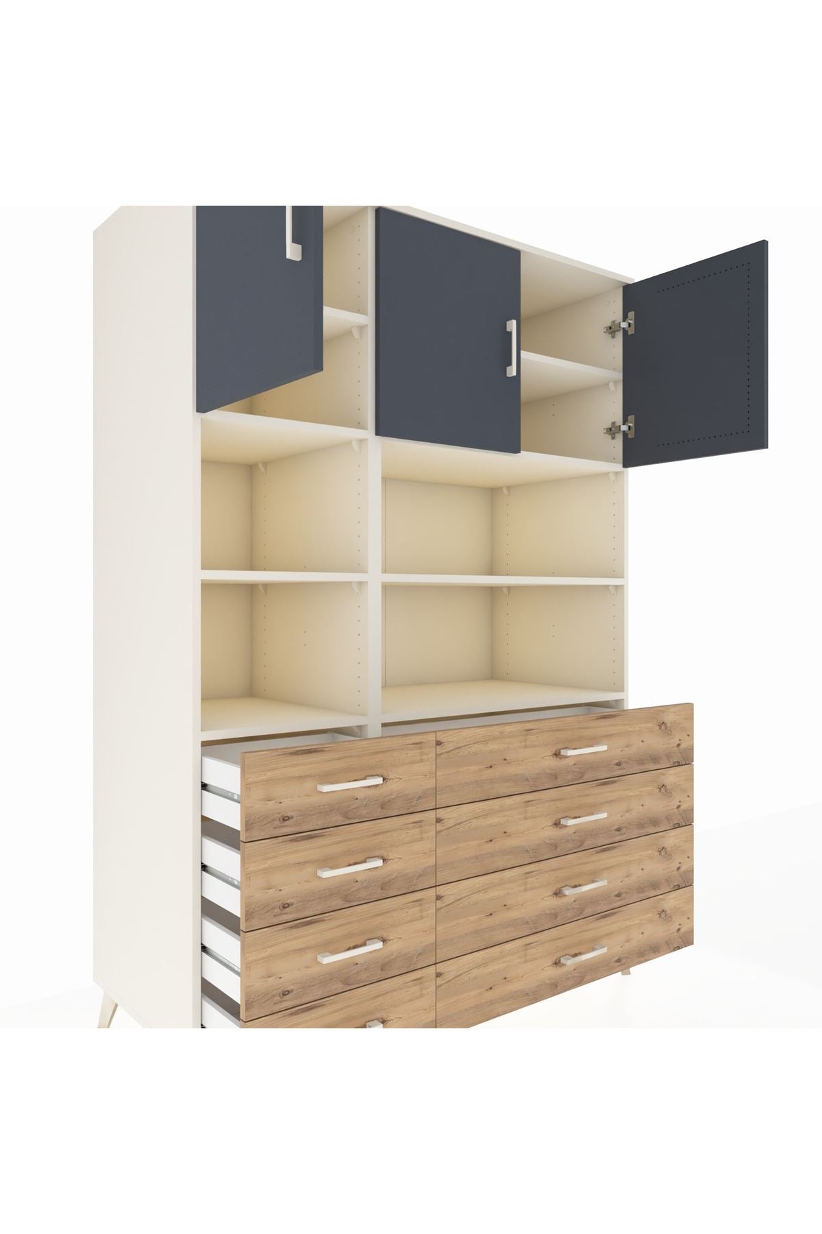 Kronos Dolap 8 Raflı 8 Çekmeceli 3 Kapaklı 132x59x195 Aytaşı-Antrasit/Çam