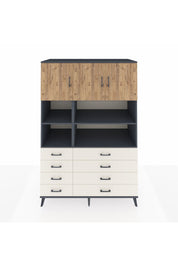 Kronos Dolap 8 Raflı 8 Çekmeceli 3 Kapaklı 132x59x195 Antrasit-Çam/Aytaşı