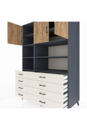 Kronos Dolap 8 Raflı 8 Çekmeceli 3 Kapaklı 132x59x195 Antrasit-Çam/Aytaşı
