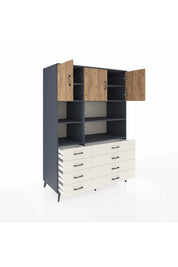 Kronos Dolap 8 Raflı 8 Çekmeceli 3 Kapaklı 132x59x195 Antrasit-Çam/Aytaşı