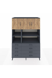 Kronos Dolap 8 Raflı 8 Çekmeceli 3 Kapaklı 132x59x195 Antrasit-Çam/Antrasit