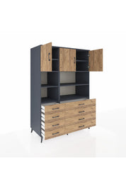Kronos Dolap 8 Raflı 8 Çekmeceli 3 Kapaklı 132x59x195 Antrasit-Çam/Çam