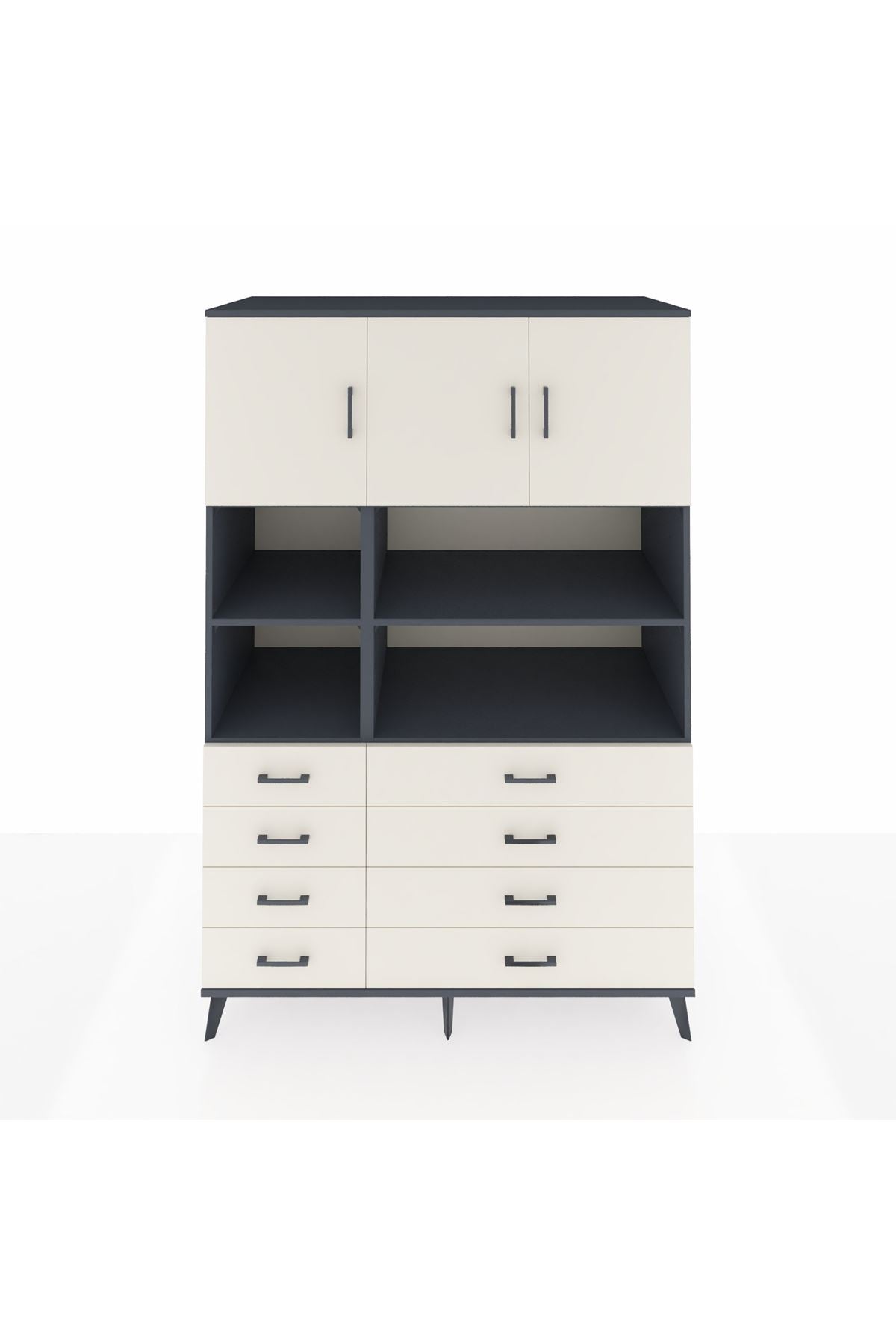 Kronos Dolap 8 Raflı 8 Çekmeceli 3 Kapaklı 132x59x195 Antrasit-Aytaşı/Aytaşı