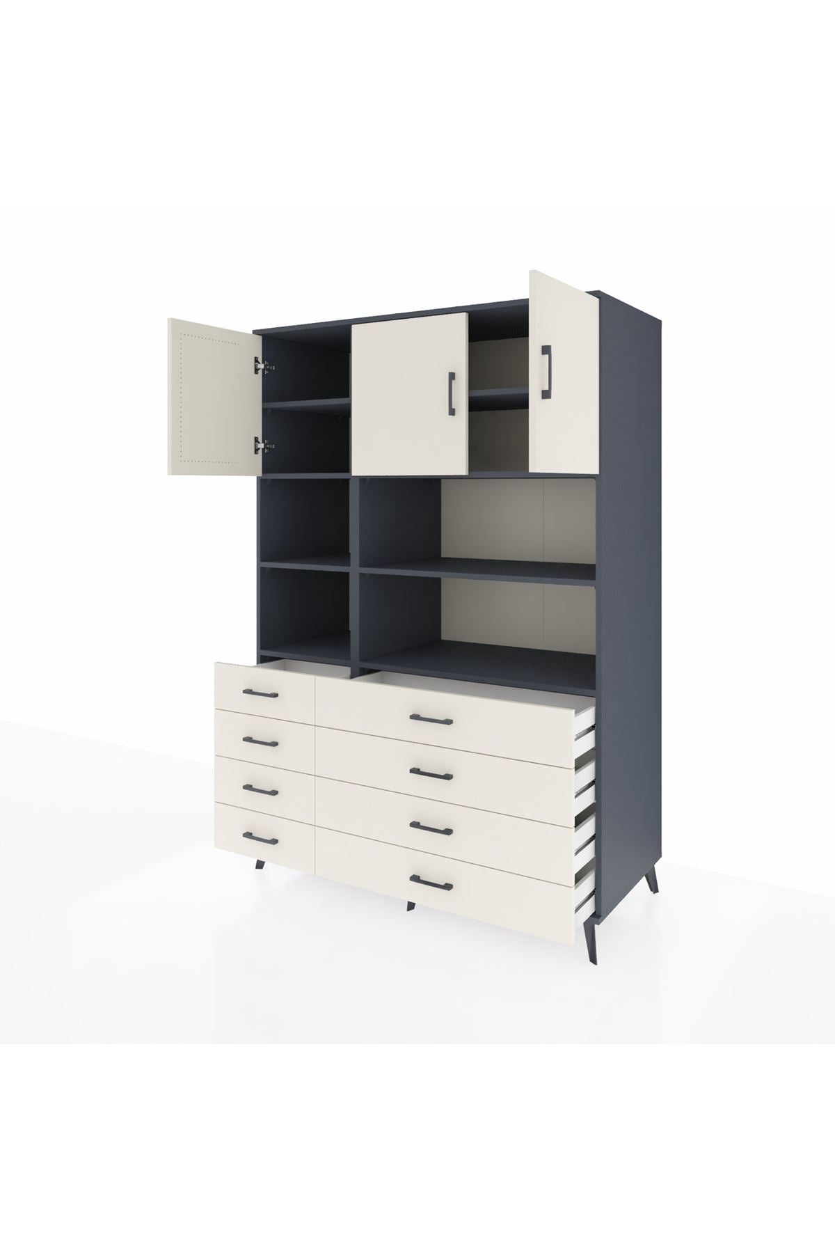 Kronos Dolap 8 Raflı 8 Çekmeceli 3 Kapaklı 132x59x195 Antrasit-Aytaşı/Aytaşı