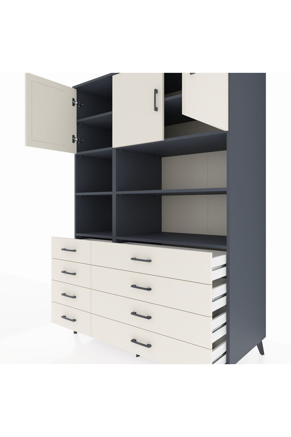Kronos Dolap 8 Raflı 8 Çekmeceli 3 Kapaklı 132x59x195 Antrasit-Aytaşı/Aytaşı