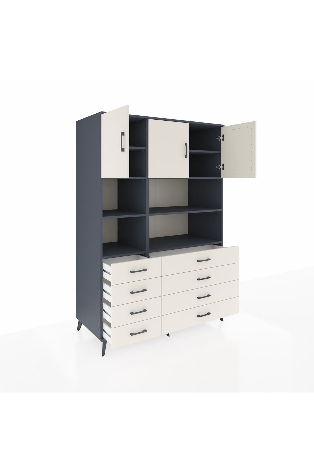 Kronos Dolap 8 Raflı 8 Çekmeceli 3 Kapaklı 132x59x195 Antrasit-Aytaşı/Aytaşı