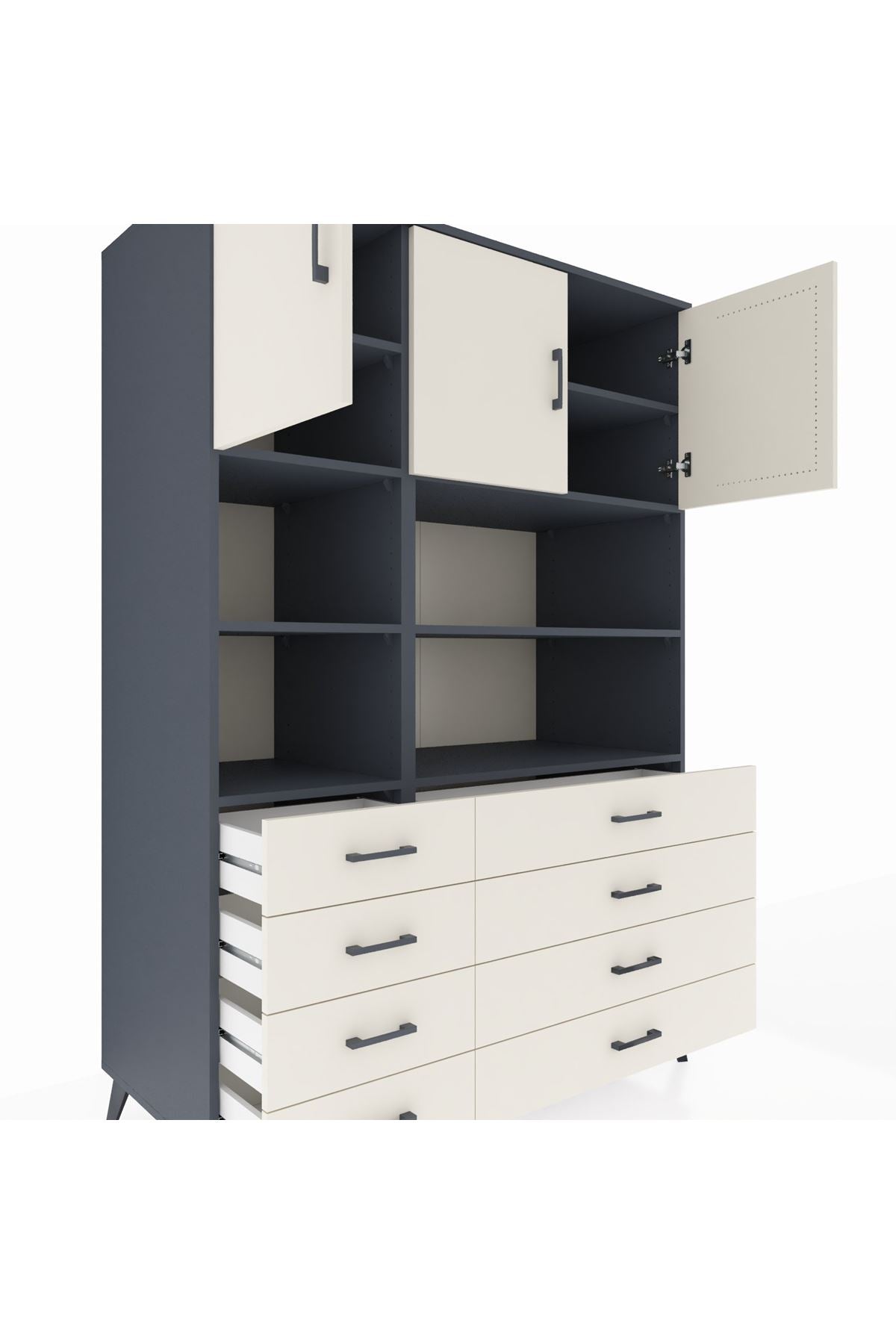 Kronos Dolap 8 Raflı 8 Çekmeceli 3 Kapaklı 132x59x195 Antrasit-Aytaşı/Aytaşı