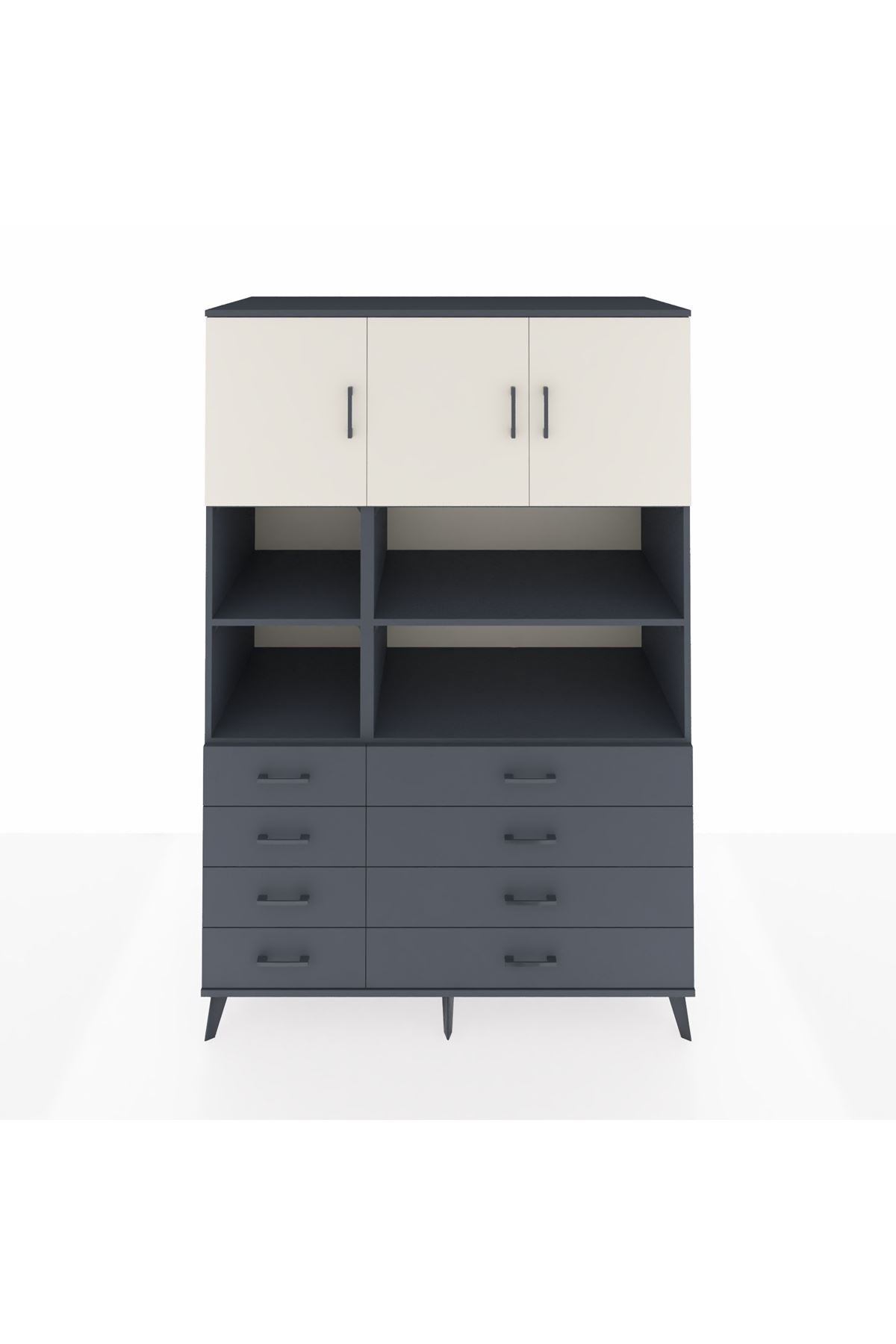 Kronos Dolap 8 Raflı 8 Çekmeceli 3 Kapaklı 132x59x195 Antrasit-Aytaşı/Antrasit