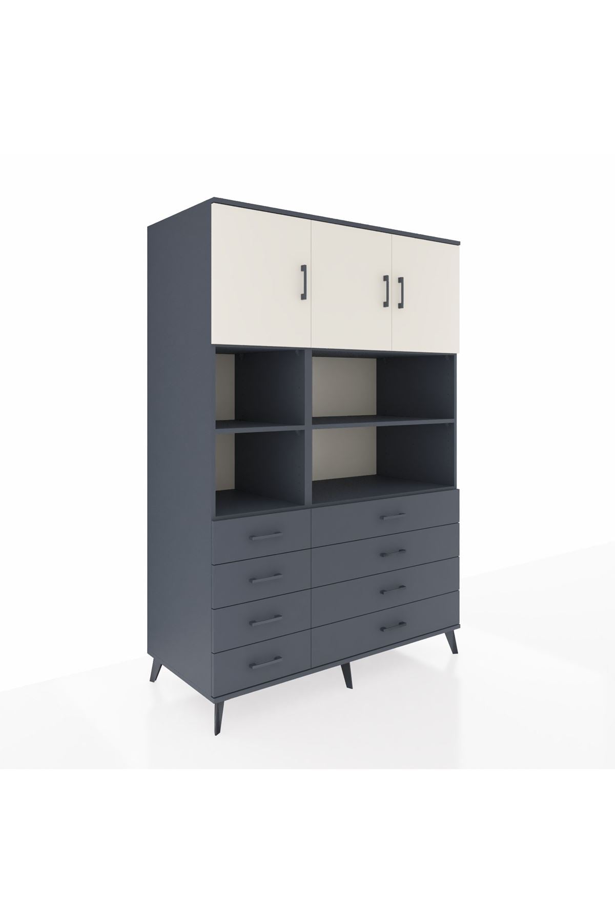 Kronos Dolap 8 Raflı 8 Çekmeceli 3 Kapaklı 132x59x195 Antrasit-Aytaşı/Antrasit