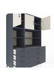 Kronos Dolap 8 Raflı 8 Çekmeceli 3 Kapaklı 132x59x195 Antrasit-Aytaşı/Antrasit