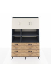 Kronos Dolap 8 Raflı 8 Çekmeceli 3 Kapaklı 132x59x195 Antrasit-Aytaşı/Çam