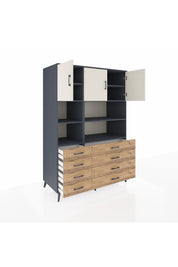 Kronos Dolap 8 Raflı 8 Çekmeceli 3 Kapaklı 132x59x195 Antrasit-Aytaşı/Çam