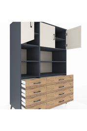 Kronos Dolap 8 Raflı 8 Çekmeceli 3 Kapaklı 132x59x195 Antrasit-Aytaşı/Çam