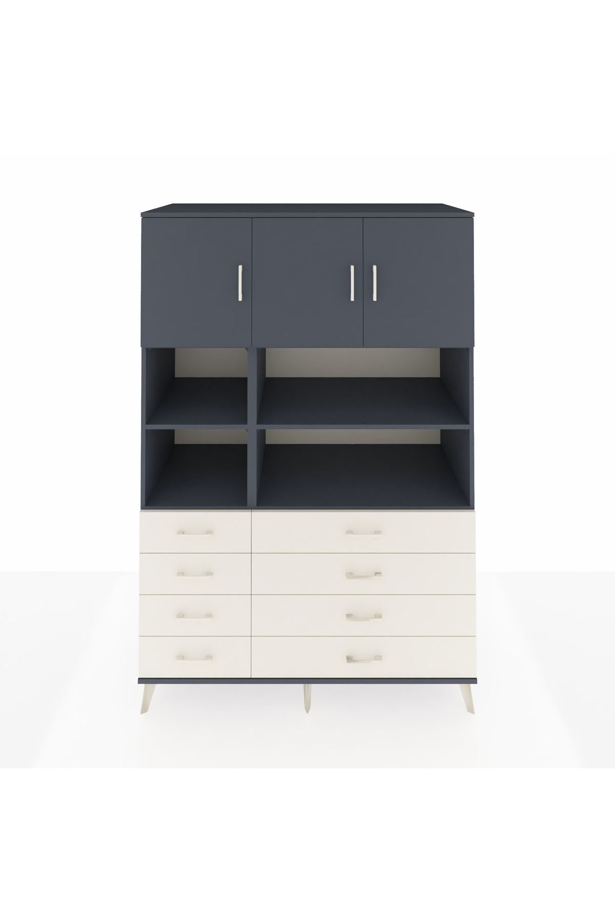 Kronos Dolap 8 Raflı 8 Çekmeceli 3 Kapaklı 132x59x195 Antrasit-Antrasit/Aytaşı