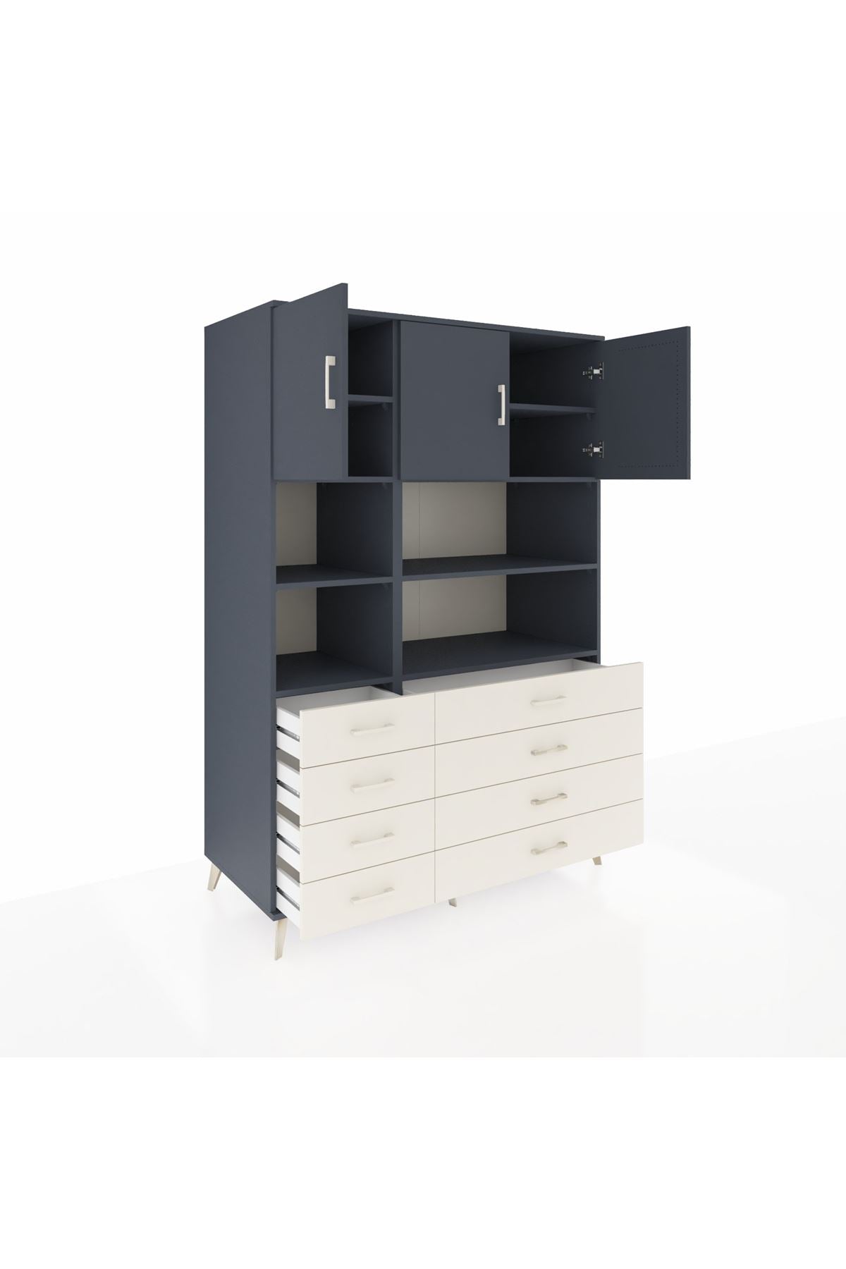 Kronos Dolap 8 Raflı 8 Çekmeceli 3 Kapaklı 132x59x195 Antrasit-Antrasit/Aytaşı