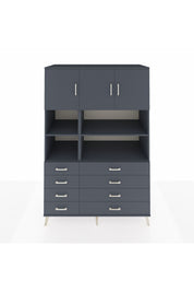 Kronos Dolap 8 Raflı 8 Çekmeceli 3 Kapaklı 132x59x195 Antrasit-Antrasit/Antrasit