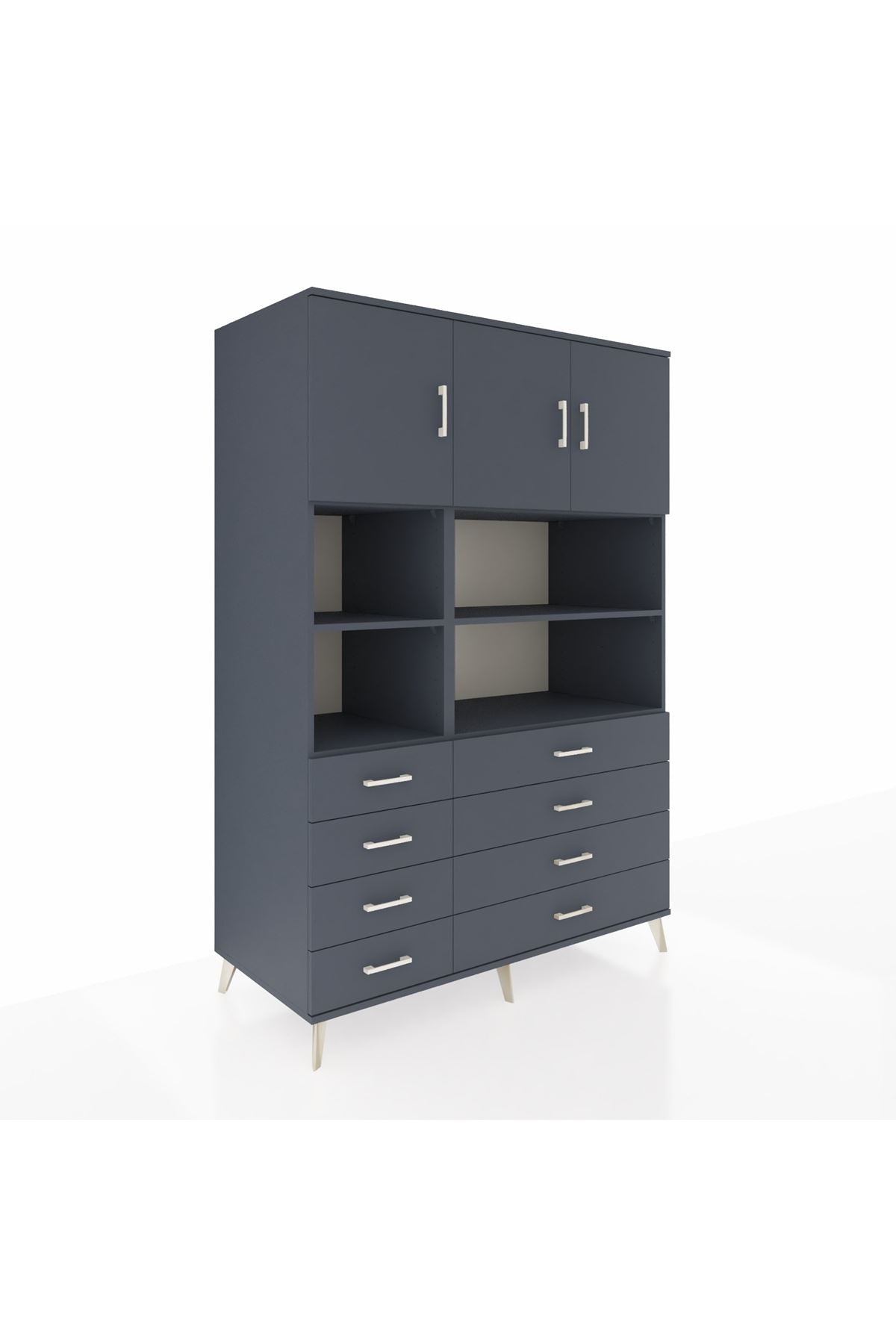 Kronos Dolap 8 Raflı 8 Çekmeceli 3 Kapaklı 132x59x195 Antrasit-Antrasit/Antrasit