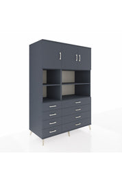 Kronos Dolap 8 Raflı 8 Çekmeceli 3 Kapaklı 132x59x195 Antrasit-Antrasit/Antrasit