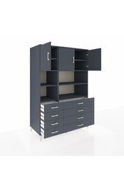 Kronos Dolap 8 Raflı 8 Çekmeceli 3 Kapaklı 132x59x195 Antrasit-Antrasit/Antrasit