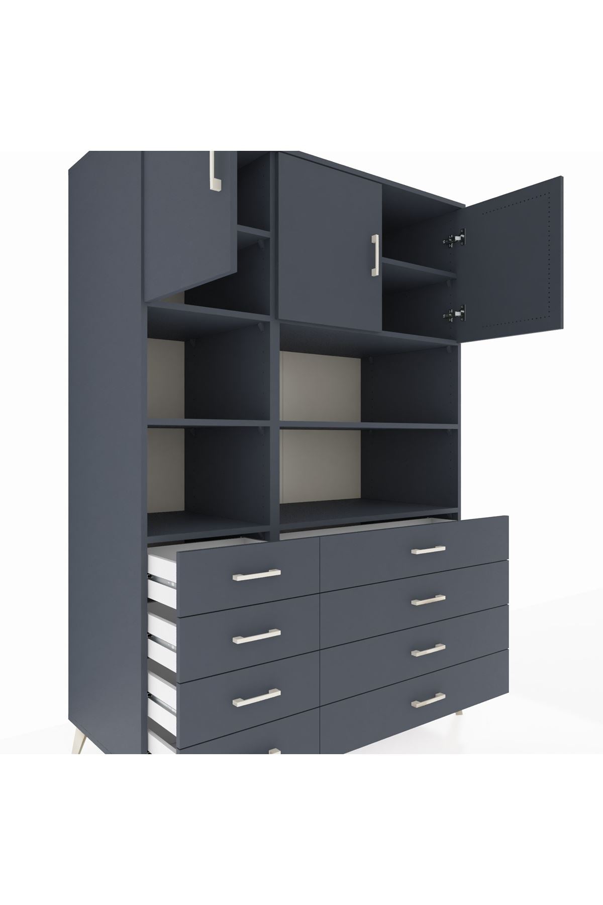 Kronos Dolap 8 Raflı 8 Çekmeceli 3 Kapaklı 132x59x195 Antrasit-Antrasit/Antrasit
