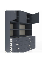 Kronos Dolap 8 Raflı 8 Çekmeceli 3 Kapaklı 132x59x195 Antrasit-Antrasit/Antrasit
