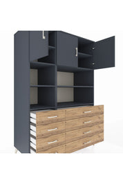 Kronos Dolap 8 Raflı 8 Çekmeceli 3 Kapaklı 132x59x195 Antrasit-Antrasit/Çam