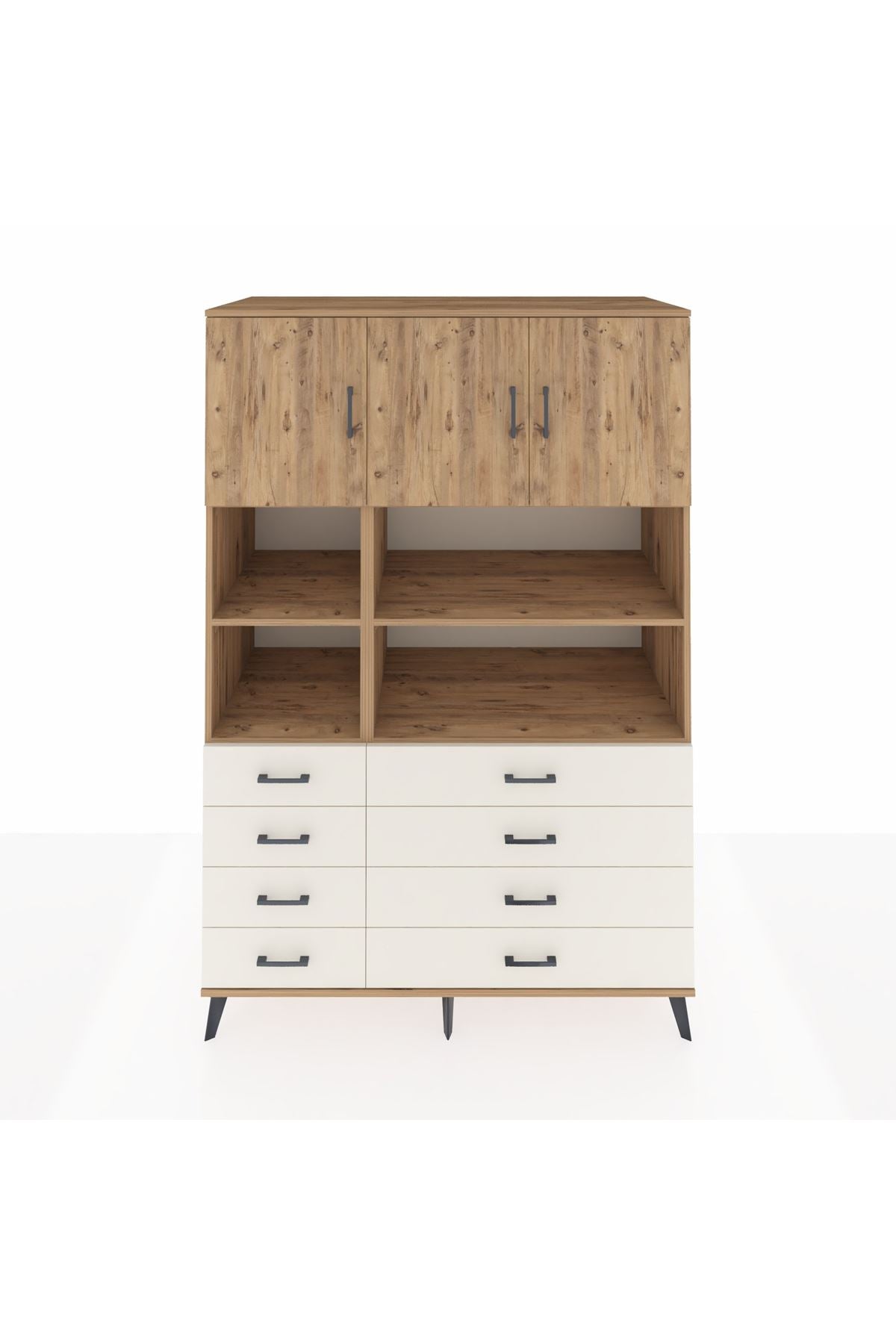 Kronos Dolap 8 Raflı 8 Çekmeceli 3 Kapaklı 132x59x195 Çam-Çam/Aytaşı